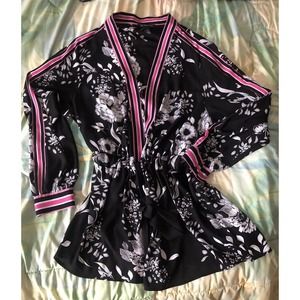 I.N.C international concepts Women's Jacket Black & White Floral Tie Closure 2X